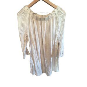 Garnet Hill Off Shoulder 3/4 Sleeve Dress White Tan Stripe Size Small